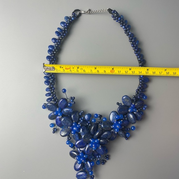 Blue Lapis Lazuli Beaded Gemstone Necklace with blue beads Bohemian Necklace - Picture 5 of 6